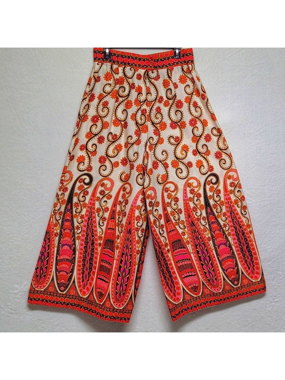 60s Vintage Alex Coleman Psychedelic Neon Multi-color Floral Palazzo Pants M-L - Picture 6 of 14